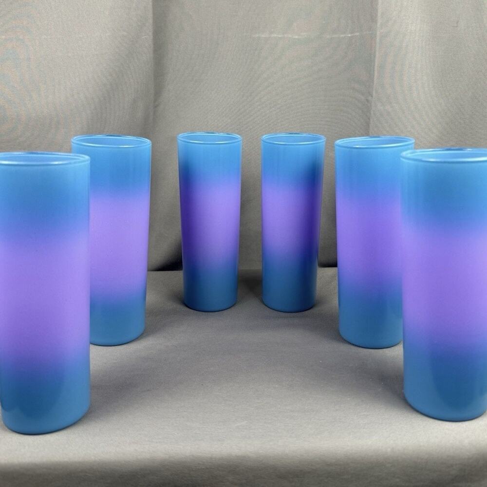 Vintage West Virginia Blendo Glass Bermuda Twist Blue/Purple Highball Glasses 6
